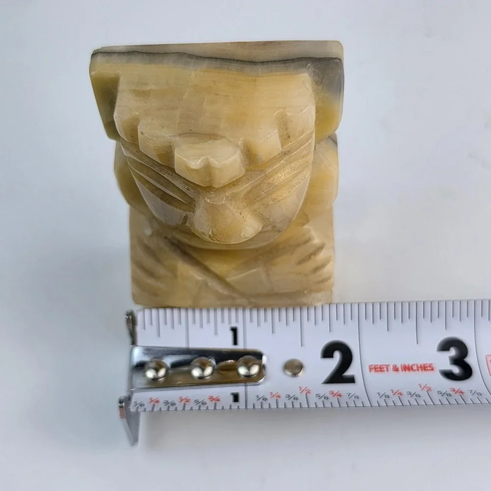 Vintage Mexican Onyx Carved Aztec Mayan Seated Figure Statue Green Banded Stone - Picture 8 of 8